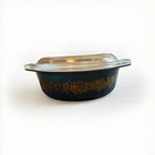 Vintage Pyrex Casserole With Lid 043 Dark Blue Golden Bouquet 1.5 Qt