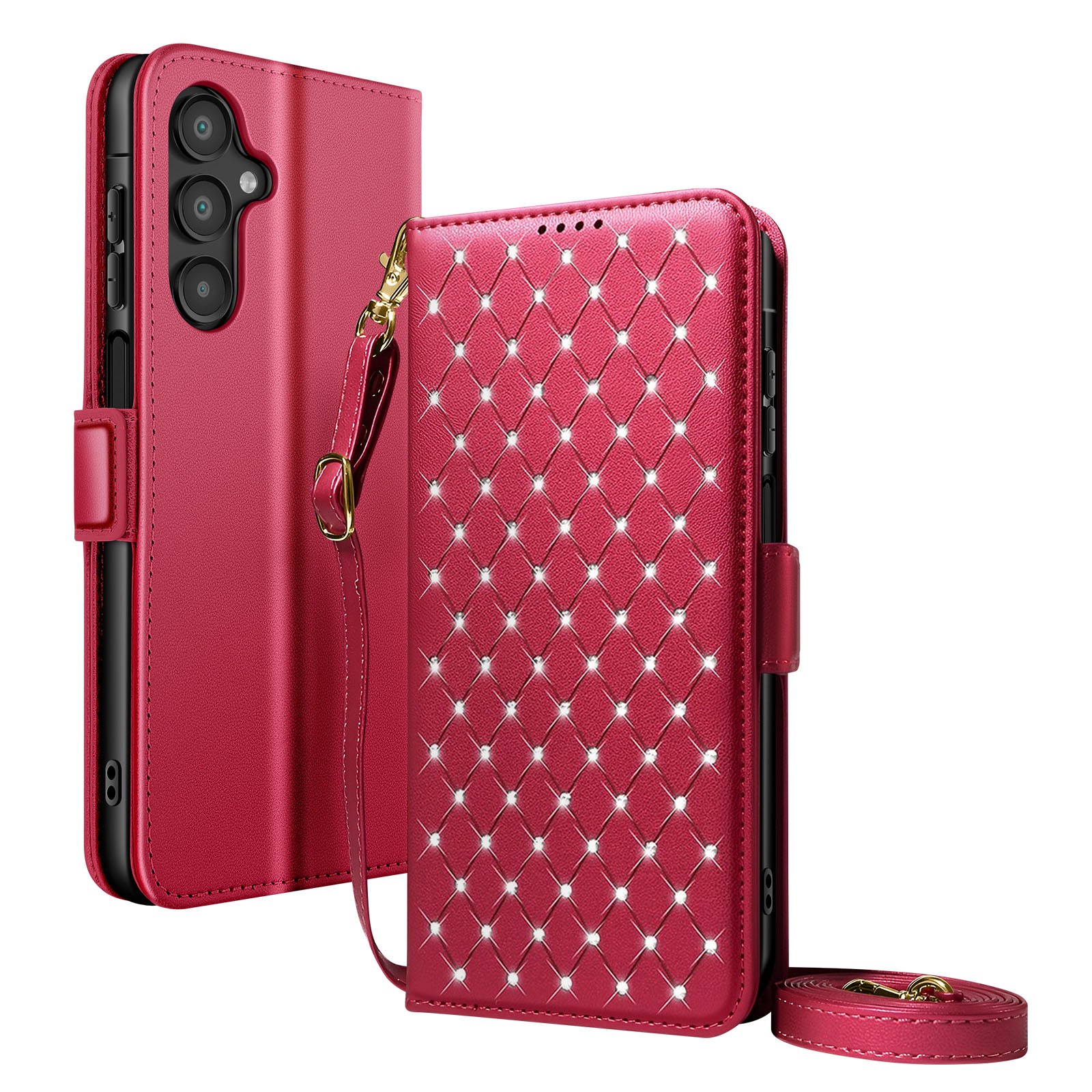 Housse anti-RFID pour Galaxy A26 sécurisée rouge en similicuir avec cordon amovible