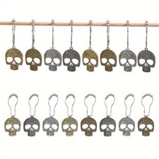 4sets Skull Shower Curtain Hooks with Iron Curtain Rings for Bathroom