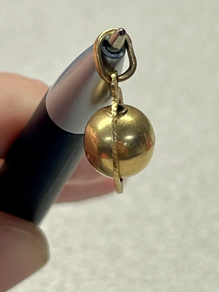18K Yellow Gold .750 Mobe Sphere Spinning Charm Pendant Vintage Arabic Islam - Image 2 of 4
