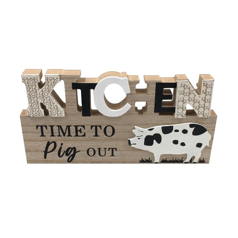 Country Wooden Kitchen Time to Pig Out Freestanding Sign Plaque