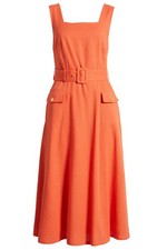 Tahari ASL Womens Square-Neck Belted Midi Dress 14 Clementine - NWT $159