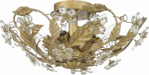 Elegant Gold Leaf Semi Flush Mount Light Fixture - Paris Market Design - Picture 1 of 9