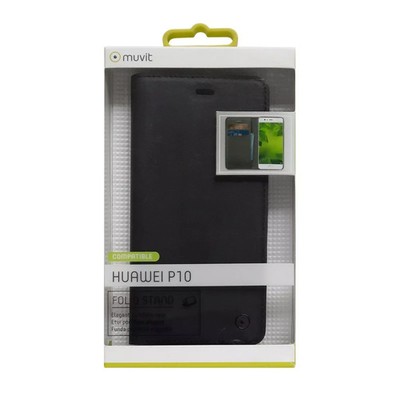 Muvit Folio Stand Case Handyhülle Schutzhülle für Huawei P10, schwarz