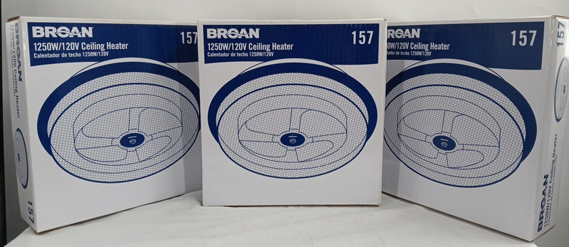 LOT OF 3 Low-Profile Fan-Forced Ceiling Heater Broan 157 Aluminum 1250W/120V