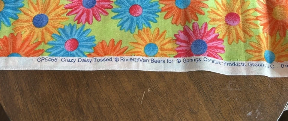 Daisy Blue Orange Flowers On Lime Green Quilting & Sewing Cotton Fabric 45”x1 Yd - Image 4 of 4