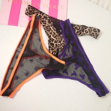 Victoria  s Secret Black Sheer Purple Witch Hat Halloween Thong Panty Gray Spider