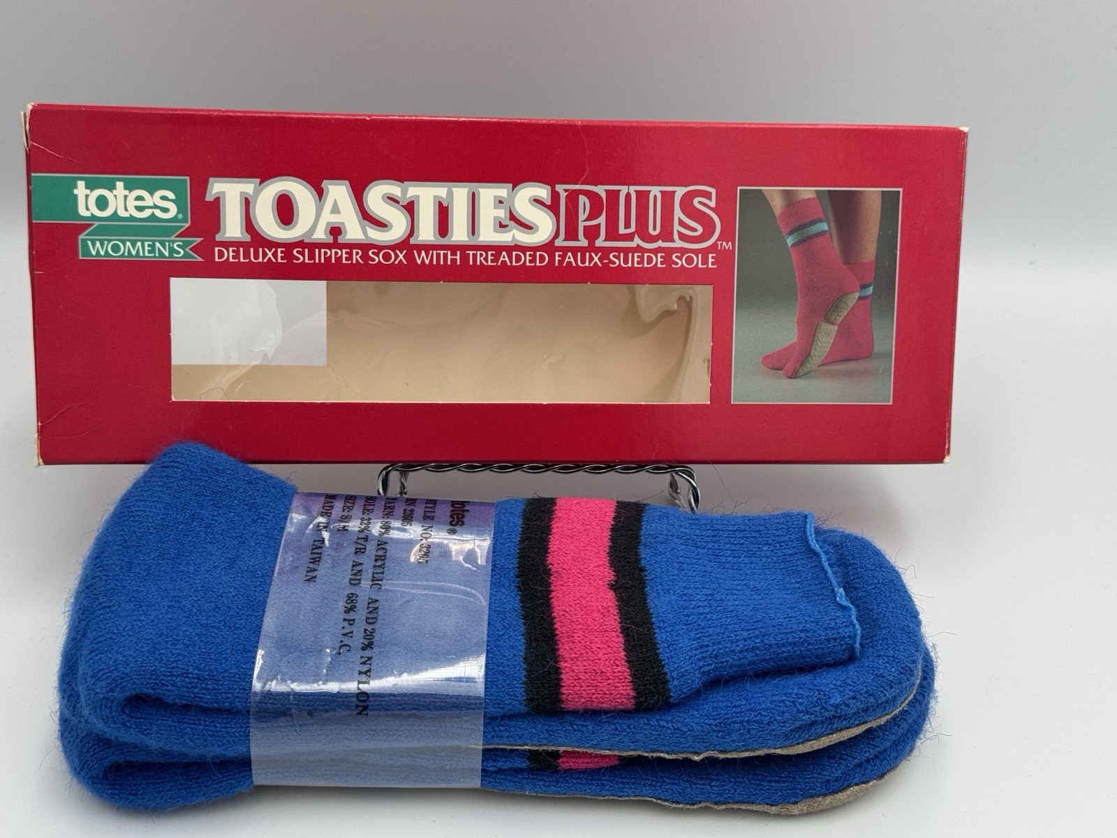 SAOLA Totes Toasties 1988 Vintage Ciabatta Donna Rosa Blu Sox Suola Trazione