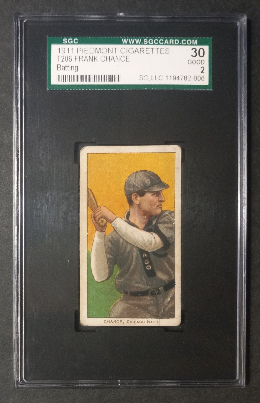 1909-11 T206 - Frank Chance - HOF - Piedmont 350-460/25 - SGC 2 GOOD