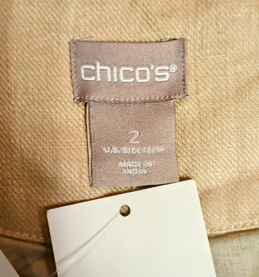 NWT Chico's Embroidered Linen Jacket Size 2 Sand Black Floral Women's Free Ship - Image 4 of 4