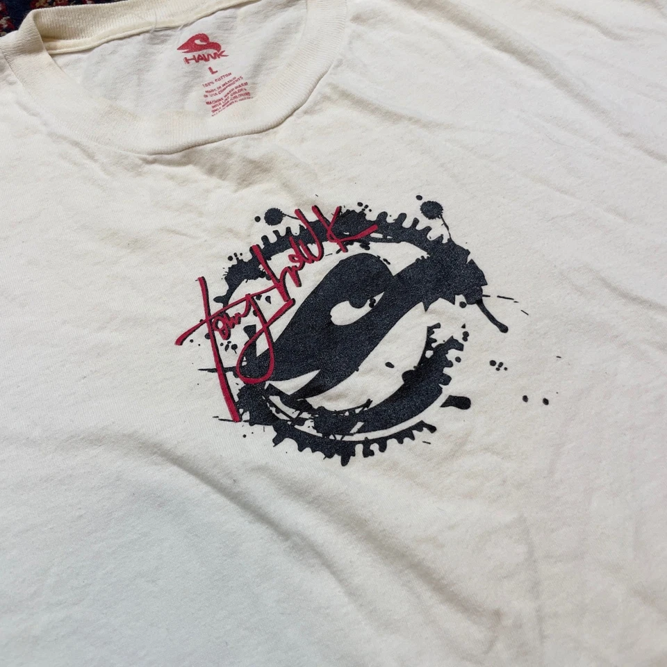 VTG Tony Hawk T Shirt Mens Size L White center logo black red skate T shirt y2k - Image 2 of 4