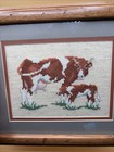 Vintage Counted Cross Stitch Of Cow And Calf Matted And Framed Signed By Maker — photo 6