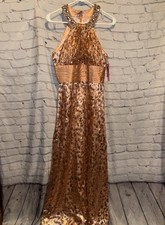NWT Stephen  s Prom Gown Sz 6 Long Orange Beaded Sleeveless Halter Dress