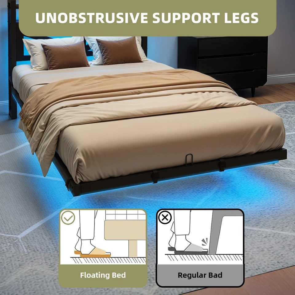 Twin Size Floating Bedroom Bed Frame with USB Charging Port & LED Lights Metal - Image 3 of 4