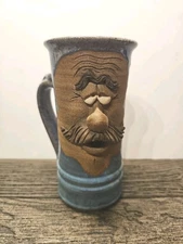 Vintage Studio Art Pottery 3D Stoneware Ugly Funny Face Mug Planter Signed 7.25"