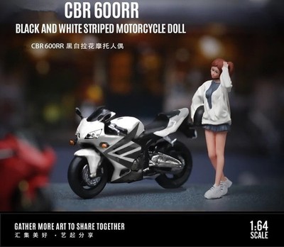 1/64 CBR600RR schwarz weiß gestreift Motorrad Puppe Set Modell Display Geschenk