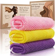 African Net Sponge Authentic 3 Pieces Gentle Exfoliating Body Scrubber Bath Spon