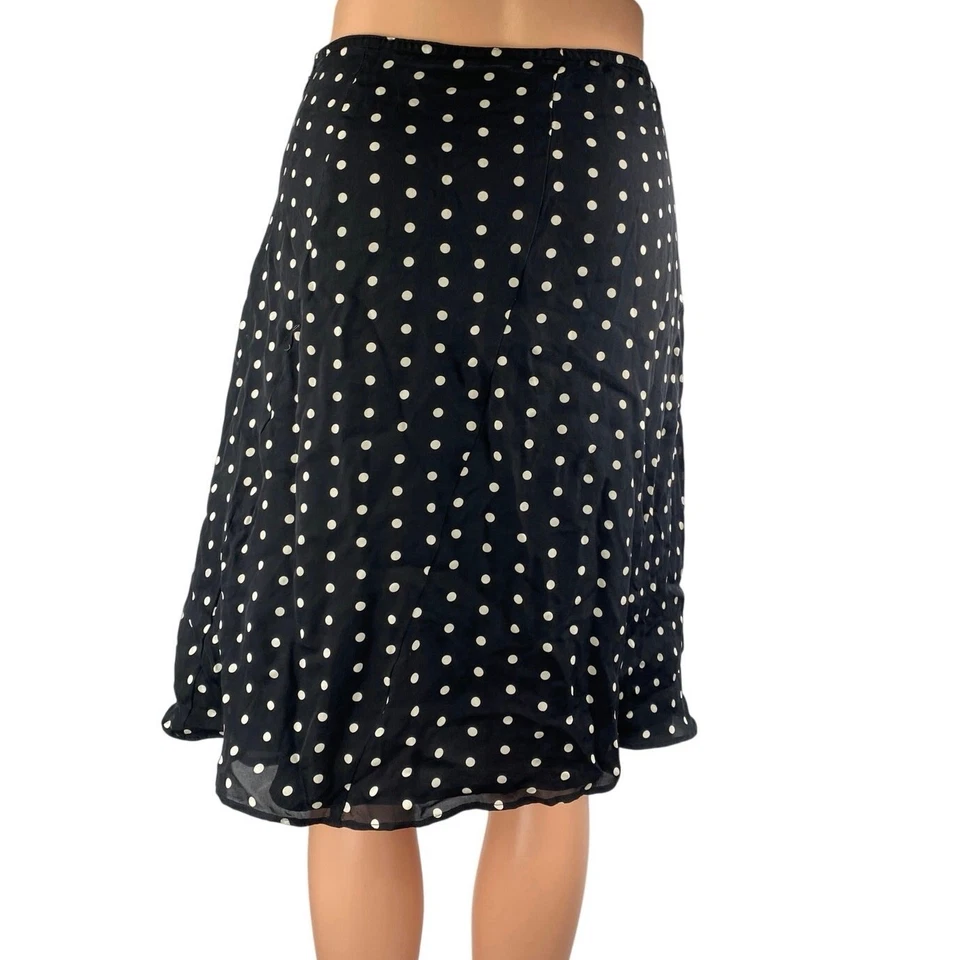 Falda midi City DKNY negra blanca 100 % seda lunares acampanada línea A talla 10 Foto 3 de 4