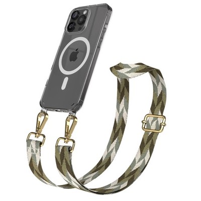 MagSafe Hülle mit Band für Apple iPhone 16 Pro Max Cover Kette Grün Mix - Gold