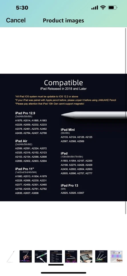 Caneta Stylus para iPad 9ª e 10ª Geração-2X Carregamento Rápido Compatível com Lápis Ativo - Imagem 4 de 4