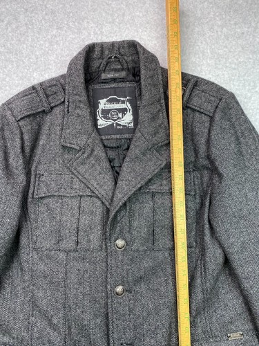 Buckle Coat Large Gray Wool Blend Black Label Jacket Casual Outdoor Distressed - Picture 9 of 17