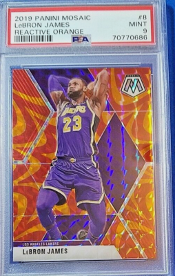 LeBRON JAMES - 2019 PANINI MOSAIC REACTIVE ORANGE - PSA 9 - MAKE 