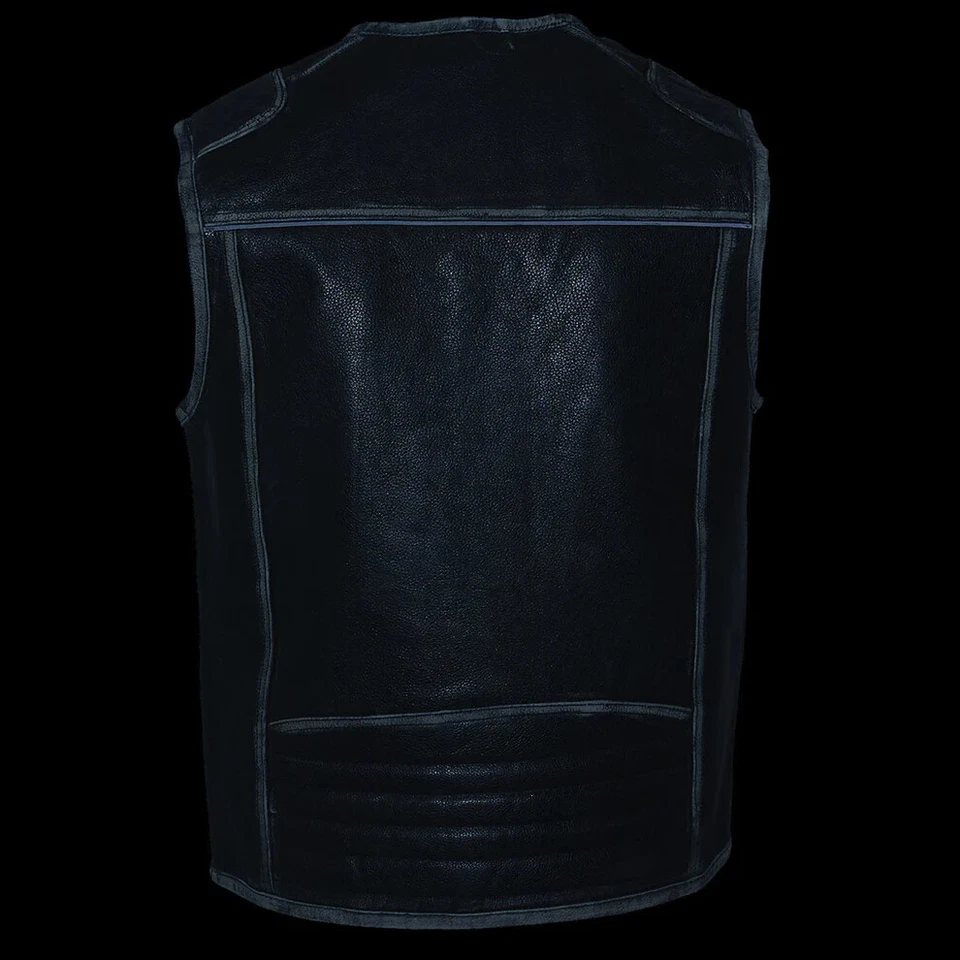 Milwaukee Leather 3536 Men's Distressed Grey Leather Motorcycle Rider Vest - Image 4 of 4