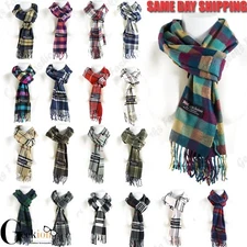 Women Men Scotland Made 100% Cashmere Plaid Scarf Winter Warm Wool Wrap Scarves 