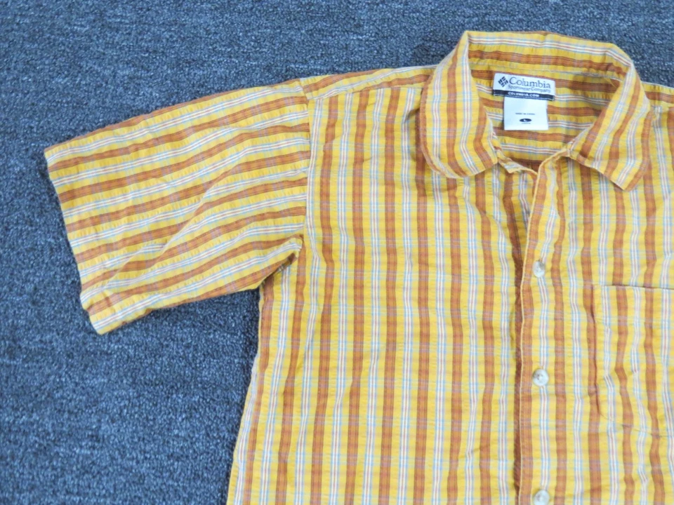 Columbia Shirt Boys Size Large Button Up Short Sleeve Orange Blue Plaid Cotton - Image 2 of 4