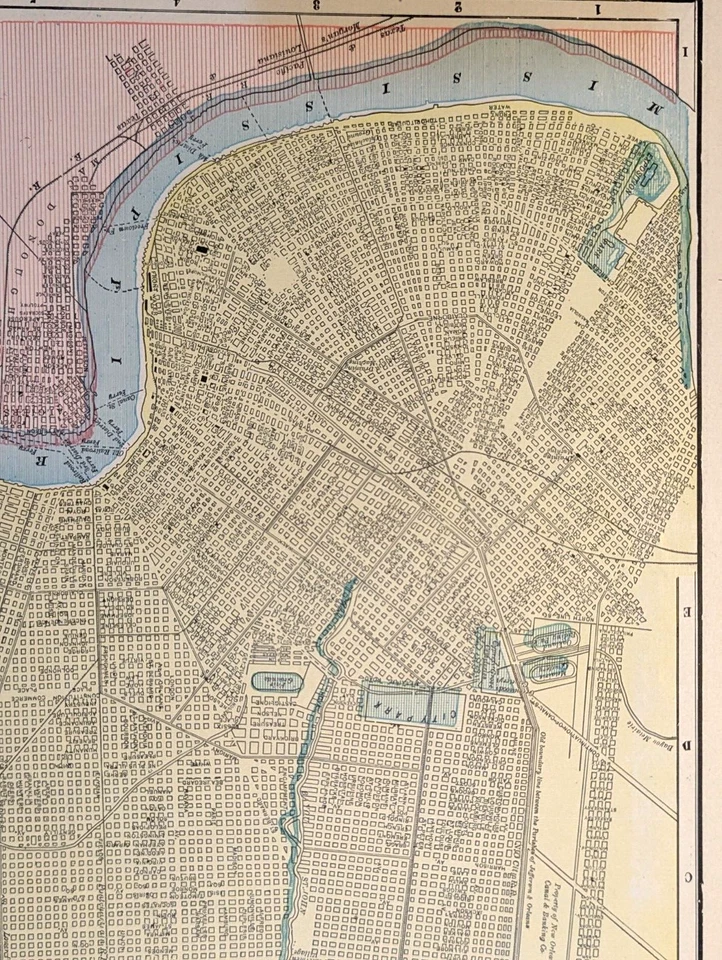 Mapa de la ciudad de Nueva Orleans LA 1903 litografía a color 11 1/4" x 14 1/2" EE. UU. Foto 4 de 4