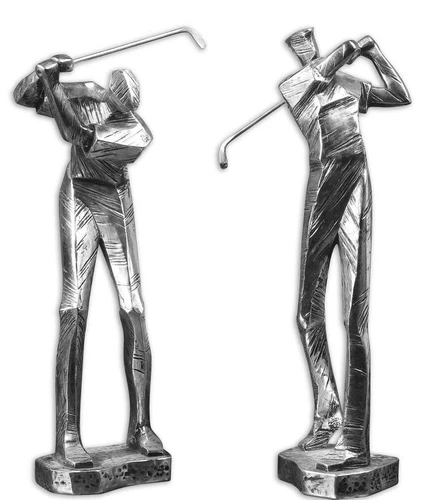 Uttermost 19675 Golf Practice Shot Golfer Figurines Sculpture Statue ~ Set Of 2 - Picture 2 of 2