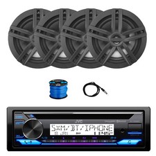 JVC 1-DIN Marine Bluetooth CD Receiver, 4x 6.5" 180W Max Speakers, Wire, Antenna