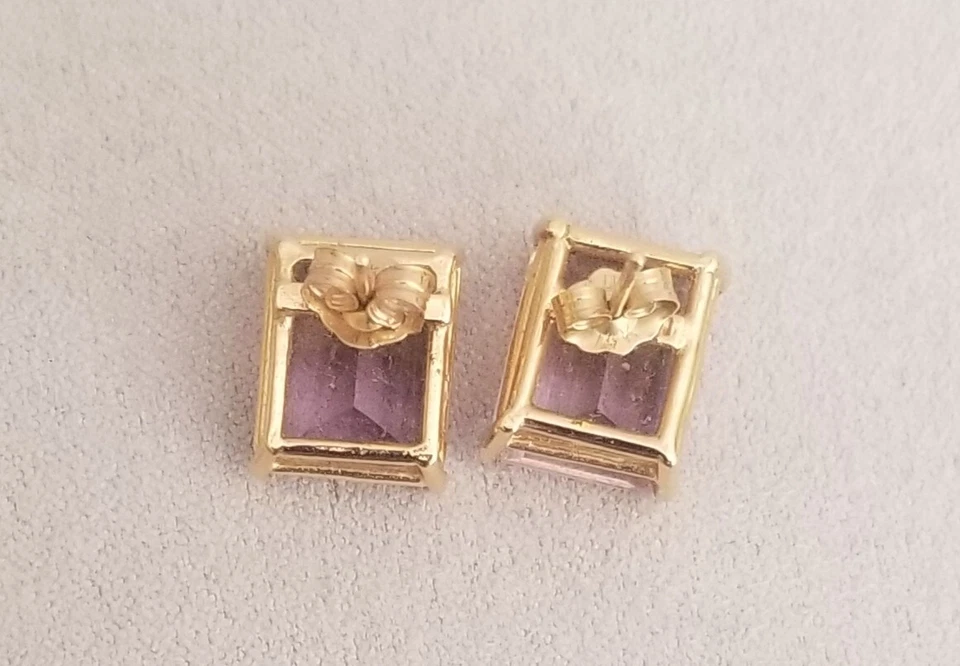 Natural 11x9 mm Emerald Cut Ametrine 14K Yellow Gold Stud Earrings 4.2 Grams - Image 3 of 4