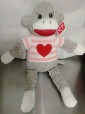 Dan Dee Collectors Choice Sock Monkey 20  Brown Striped Sweater  Pink Heart Tag