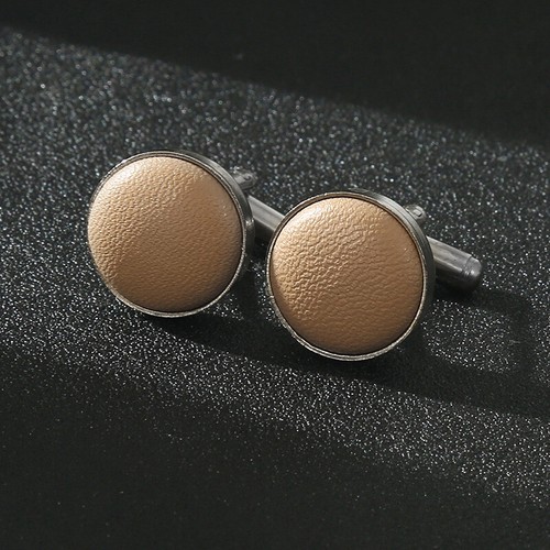 Men Solid Color Faux Leather Cuff Links Wedding Party Round Cufflinks With Box - Picture 5 of 11