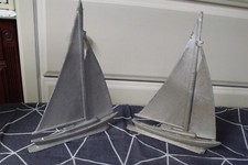 PAIR OF VINTAGE 1950s CAST ALUMINUM 10" SAILBOAT HOUSE ADDRESS POST PLAQUES