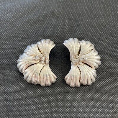Boucles D'oreilles Fantaisie Vintage - Métal Argenté, Motif Fleur, Clip, Occasion