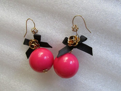 Betsey Johnson Picnic Earrings Flower Bow Cherry Disco Ball New Vintage - Picture 1 of 9