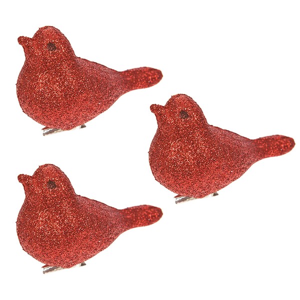 Weihnachtsdeko 3Er Set 8Cm Clip-Glitzer-VöGel Rot-image
