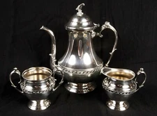 Antique Sheets Rockford 1875 Silver Coffee Pot, Creamer & Sugar Set 301 & 303