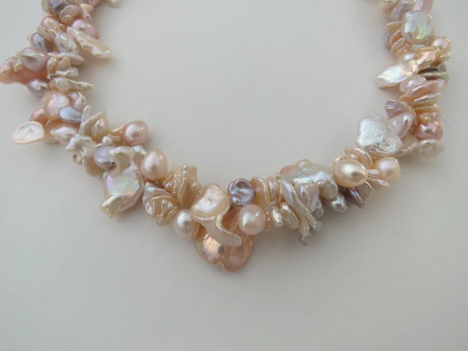 Keshi Süßwasser Perlen Collier 2-reihig handgefertigt Unikat Perlen Kette 5506 - Bild 2 von 4