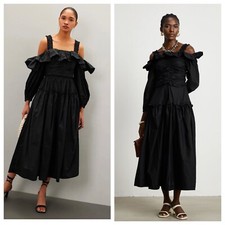 Ulla Johnson Caprice Black Ruffle Midi Dress