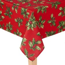 St. Nicholas Square Christmas Holly  Berries 60"x102" Oblong Fabric Tablecloth