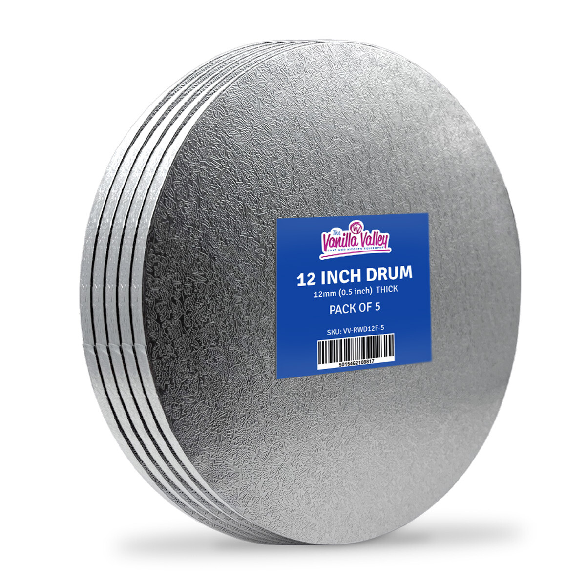 Round Silver Cake Board 12 Inch - Pack of 5 Drums 