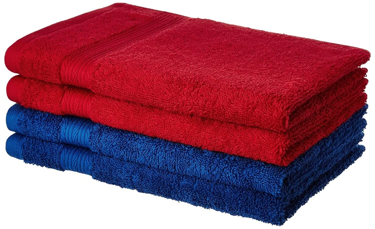 Cotton 4 Piece Hand Towel Set Iris Blue and Spanish Red