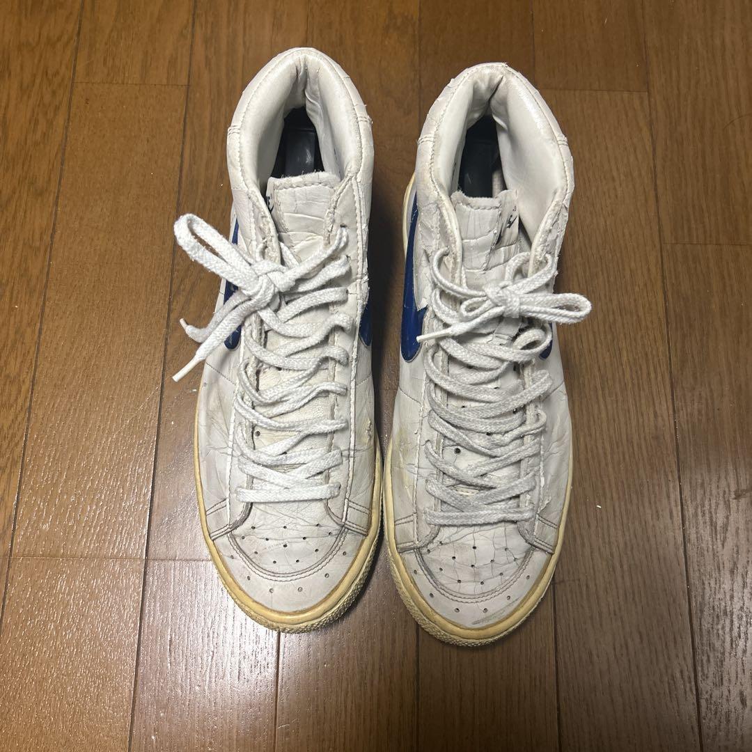 Nike Blazer Mid White x Blue Leather US8.5 Made in Japan Vintage