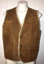 Vintage Steer Brand Suede Leather Vest Sherpa Lined Fleece TBox