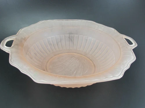 Frosted Pink Depression Glass BOWL  2 Handled Floral Design