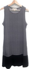 Michael Kors Dress Womens Medium Black White Sleeveless Midi Shift Pleated Panel
