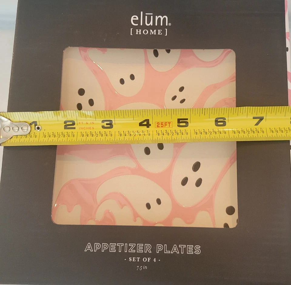 Juego de caja lateral aperitivo platos fantasmas rosa y púrpura de Halloween de 4 quilates Elum Foto 4 de 4